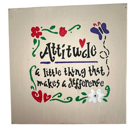 Vintage 70's Hand Painted Box Art Photo Storage Attitude Makes a Difference - Picture 1 of 12